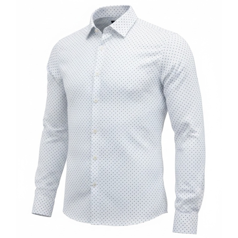 UNTUCKit Mckenzie-Perf Mens Medium Regular Fit White Blue Dot B/D Shirt (N18)
